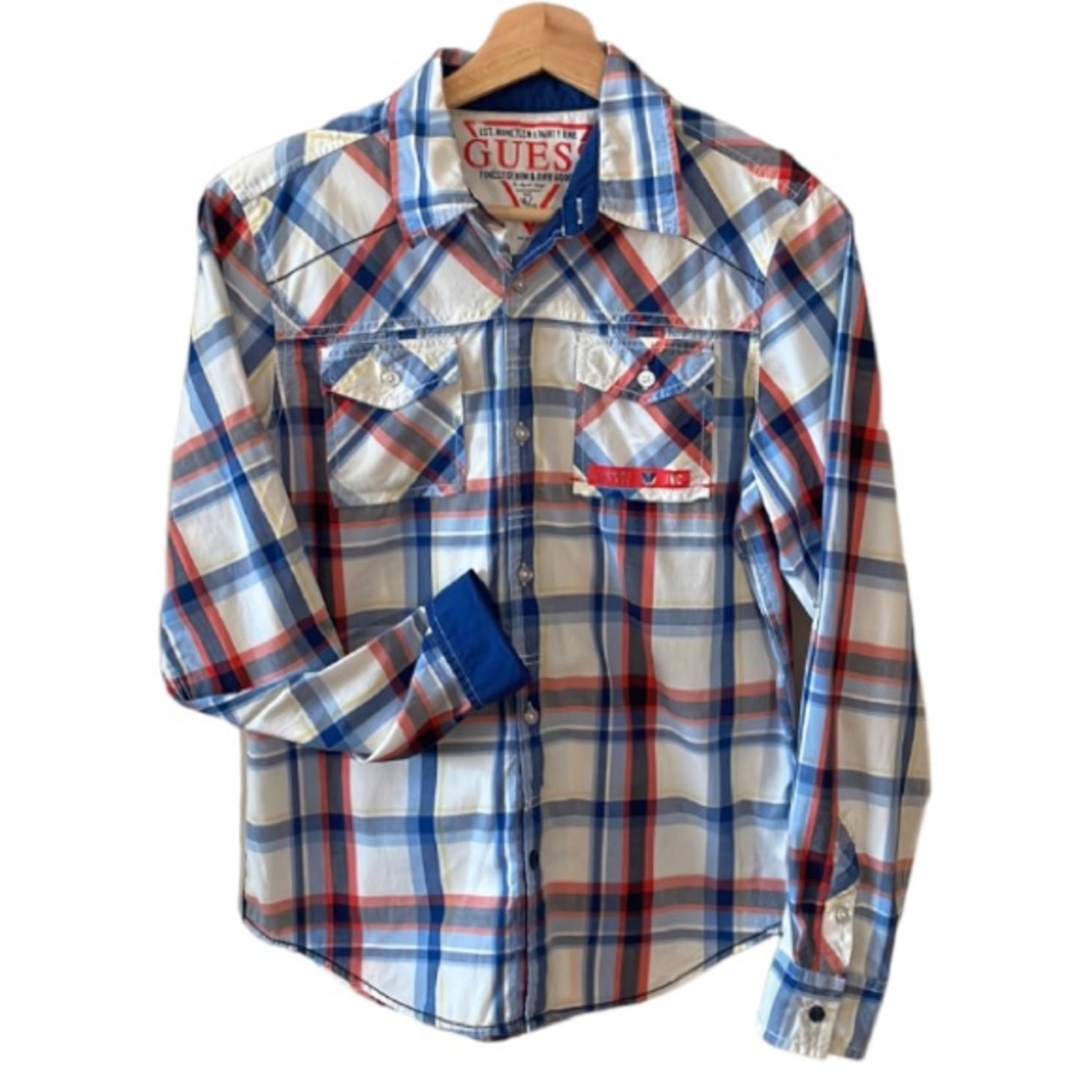 Guess Plaid Button Down Shirt Size Large